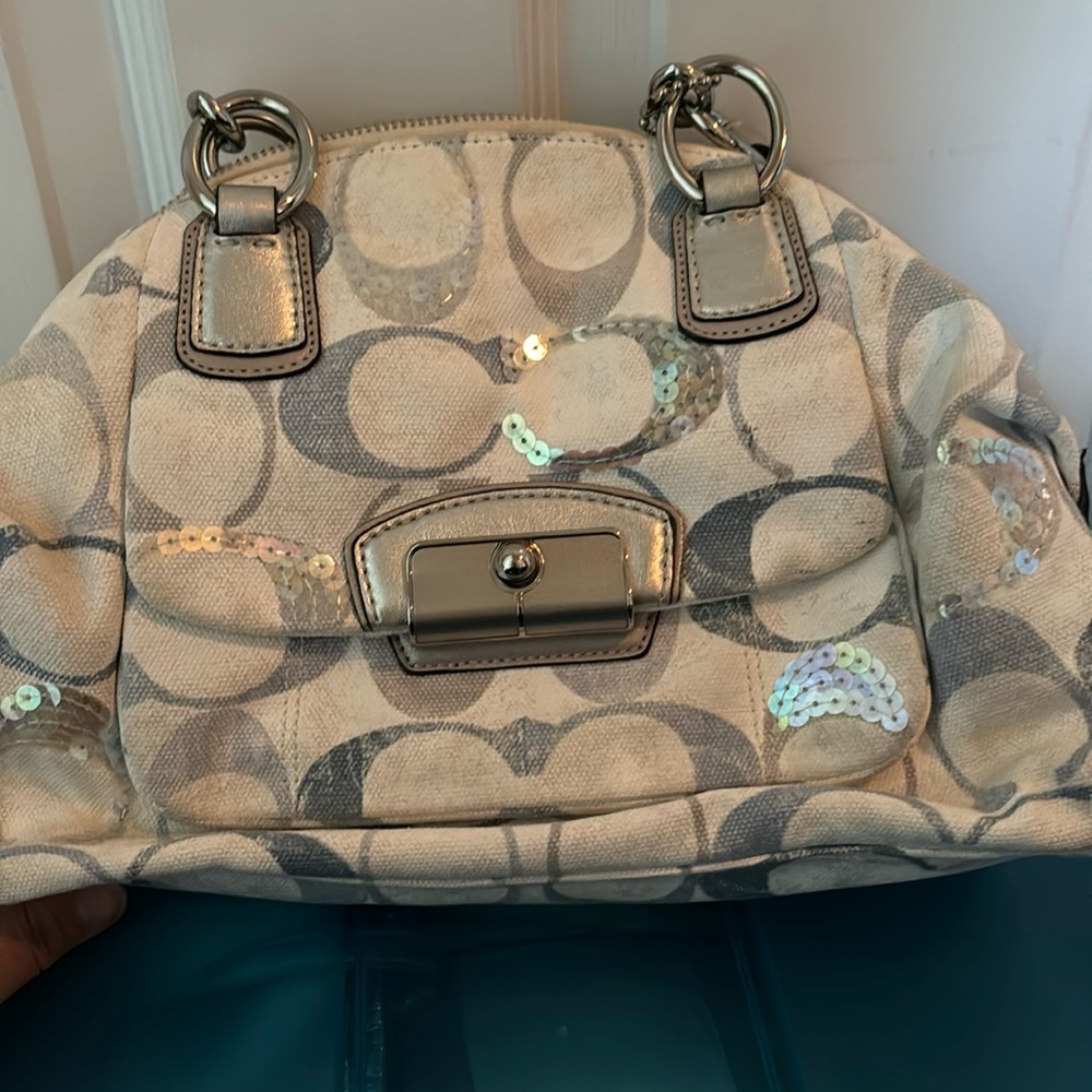 White sliver and sequins authentic coach bag